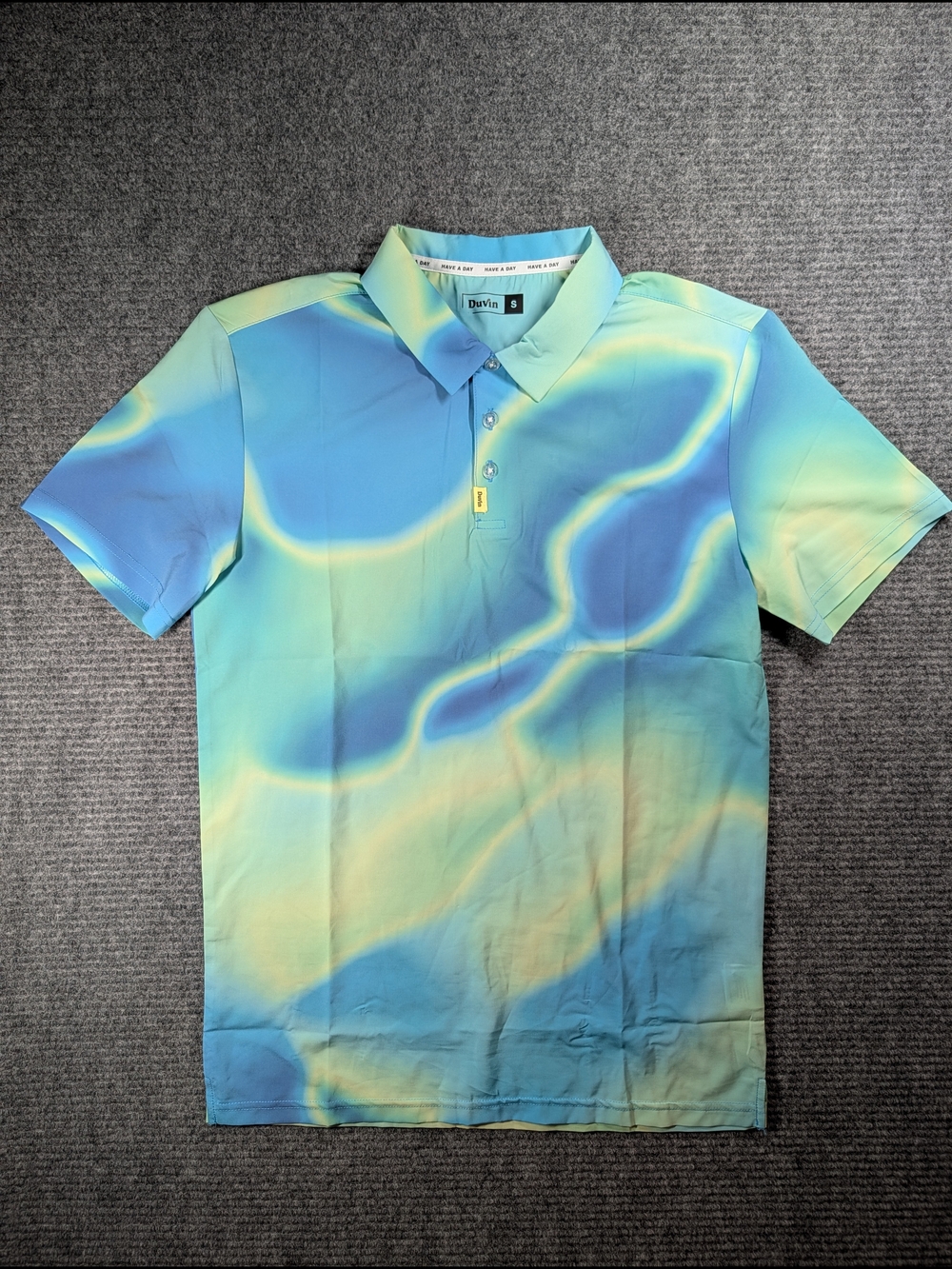 Duvin Men's Blue and Green Gradient Lightweight Performance Polo, Size Small